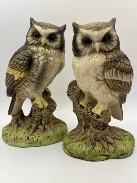 NORLEANS Vintage Owls Pair Fine Porcelain Figurine 7" Birds Set 2