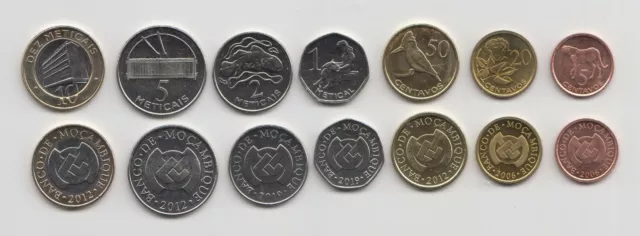 MOZAMBIQUE: Set 9 coins, 5,20, 50 Centavos 1 2 5 10 Meticais 2006-2016  UNC