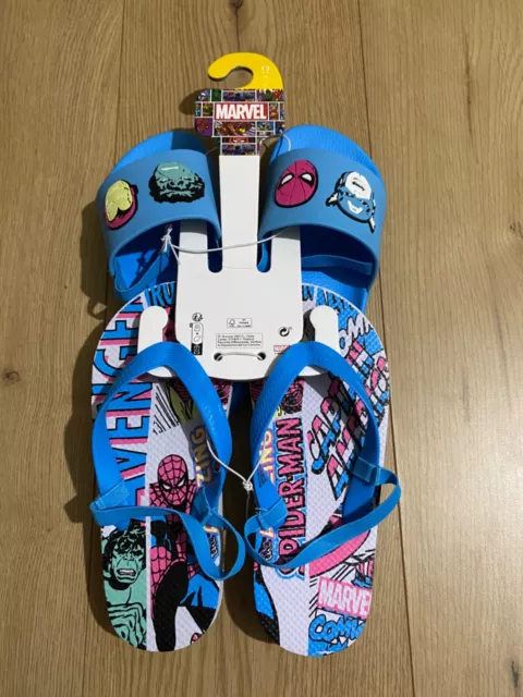 BNWT 2 PACK boys Primark Marvel sliders flip flops uk infant size 9 14.99 PicClick UK