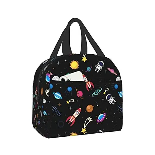 Space Planet Rocket Lunch Bag Reusable Cute Lunch Box Insulated Lunch Tote Ba...