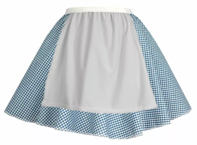 Ladies 15" Blue Gingham Skater Skirt With Attached Apron Barn Dance Fancy Dress