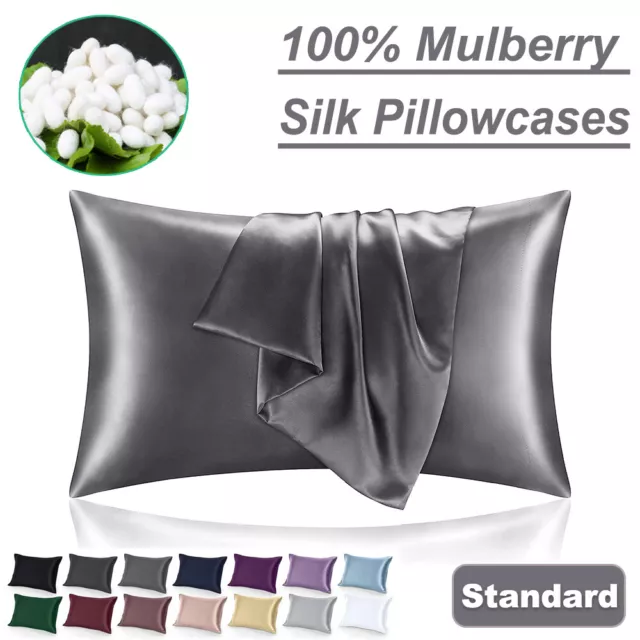 2PCS - Standard 100% Mulberry Silk Pillowcases Pillow Case Slip Genuine 25 Momme