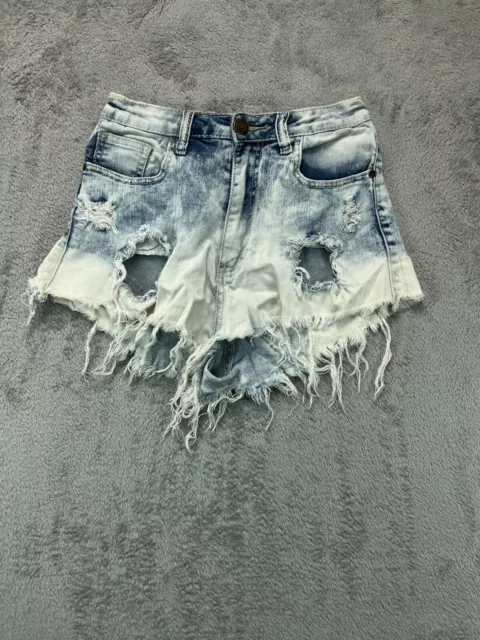 Machine Jeans Denim Shorts Womens 26 Blue Acid Wash Cut Off Distressed High Rise