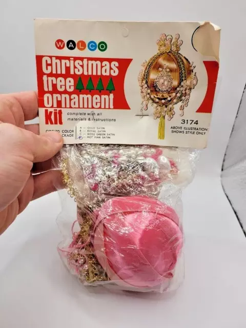 Walco PEARL DRAPED DANDY Hot Pink Satin Vtg Sequin Bead Christmas Ornament Kit 2