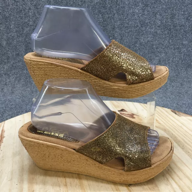 Sbicca Sandals Womens 9 M Smolder Slip On Brown Leather Wedge Open Toe Casual