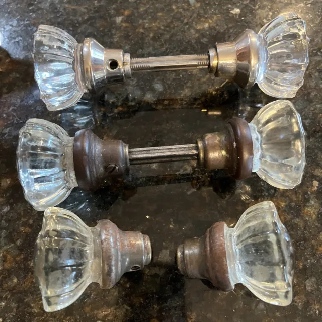 Antique/Vintage 12 Point Clear CRYSTAL GLASS DOOR KNOBs Lot 6 Read