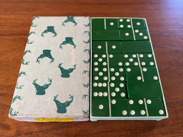Vintage Green/White Bakelite Elkloid Elk Brand Dominoes Providence Rhode Island