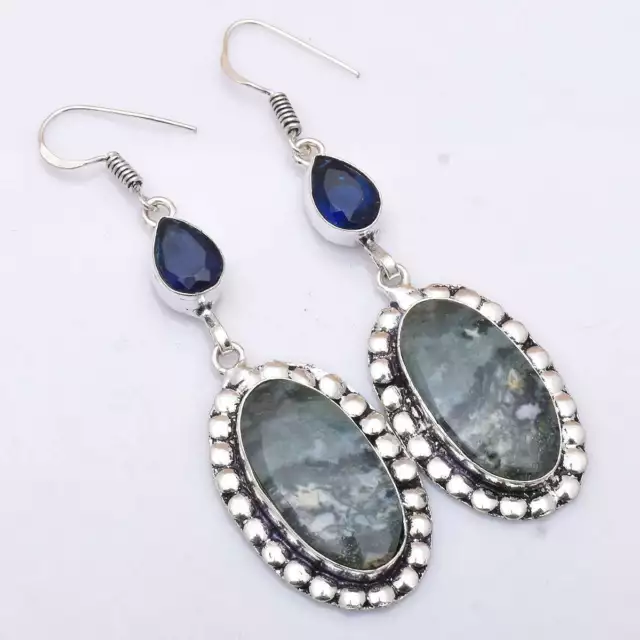 Mousse Agate Tanzanite Main Goutte Pendantes Earrings Jewelry 2.72 " AE-5053