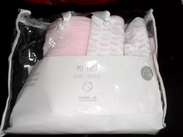 New In Bag Mothercare Pink Girls Cotbed Starter Set 2 Blankets