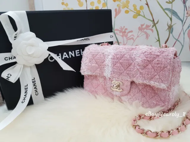 Chanel 2022 Tweed Classic Rectangular Mini Flap Bag - Pink