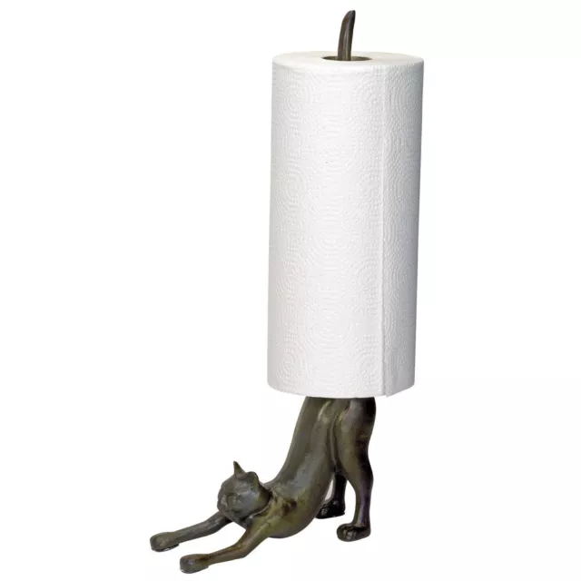 Bronze Finish Cast Iron Stretching Kitty Cat Kitchen Paper Towel Holder