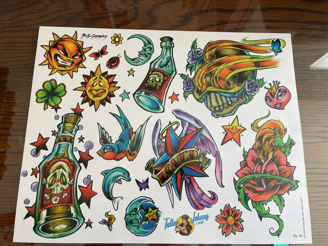 (Lote 25) Hoja de papel de arte flash tatuaje vintage Kelly Gormley 2002