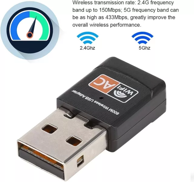 USB Dual Band Wireless Network Adapter Nano Dual-Band AC600 600Mbps 802.11ac