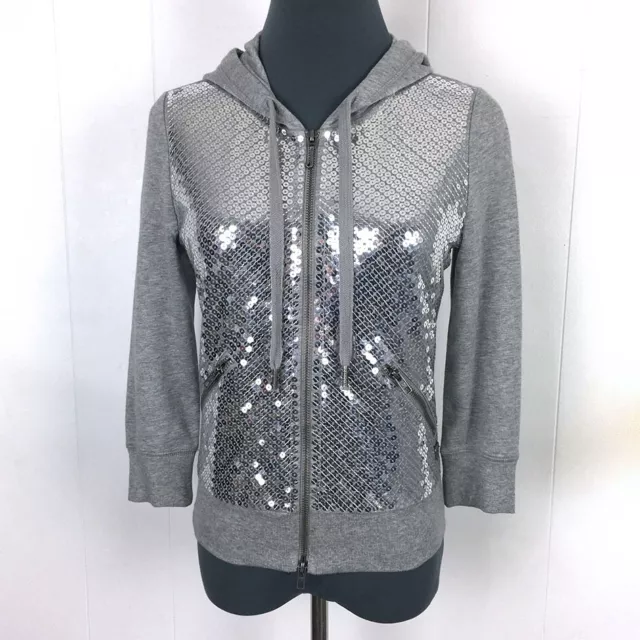 VINTAGE Juicy Couture Hoodie Jacket Women M Gray Sequin Cotton Cardigan 34x21