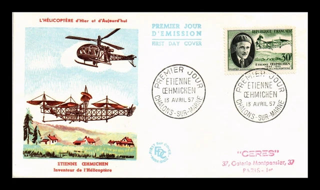 Dr Jim Stamps Etienne Cehmichen Helicopter First Day Cover Chalons Sur Marne