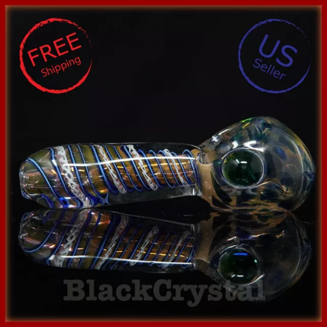 5" Handmade Heavy Thick Fumed Blue Ocean Swirl Tobacco Smoking Bowl Glass Pipes