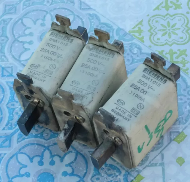 3X Siemens 3NA1015 25A cartouche fusible à couteaux taille 00 gL 500V Lot de 3