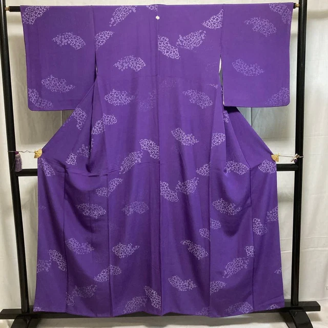 [7466] Komon: blue-purple, Japanese vintage, traditional craft, pure silk kimono