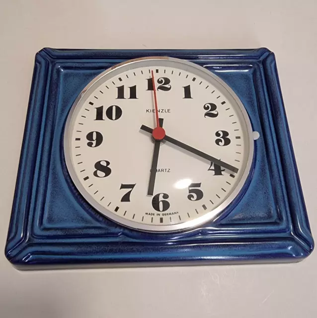 German Kienzle Mid Century Ceramic Vintage Wall Clock Blue