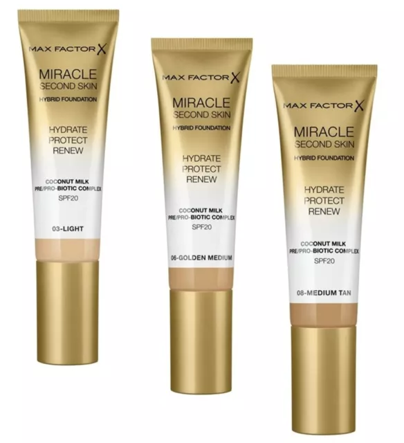 Max Factor Foundation Second Skin Hybrid SPF20 30ml Makeup Choose Your Shade