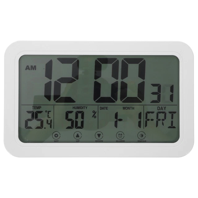 Horloge Numérique Avec Thermomètre Et Hygromètre - Fine, écran LCD, Pile Incluse - Pour Salon, Chambre, Bureau