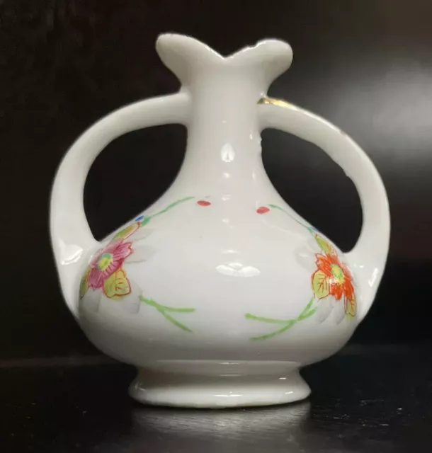 Vtg MADE IN JAPAN Miniature Porcelain Dollhouse Vase: Double Handle Urn Shape