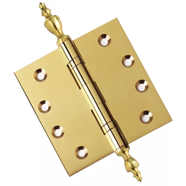 Door Hinge 4.5 x 4.5 Solid Brass Ball Bearing Polished Brass with Tips