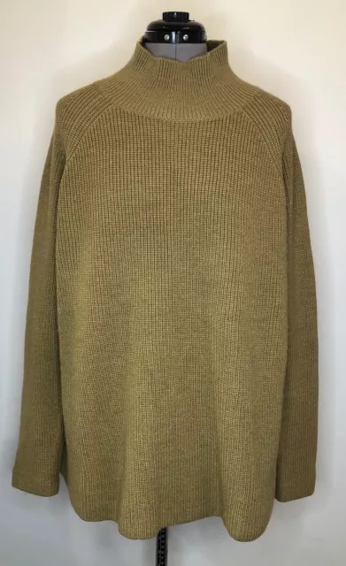 EILEEN FISHER Sweater Extra Fine Merino Wool Ribbed Turtleneck Camel Size Large