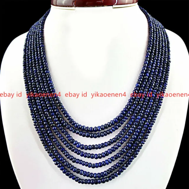 Genuine 7 Rows Natural 2x4mm Blue Sapphire Faceted Gems Beads Necklace 17-23''