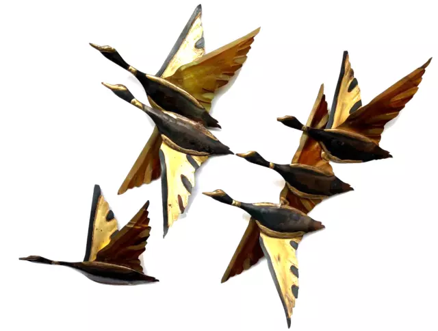 Set of 3 Vintage Brass Metal Flying Ducks Geese Wall Hanging MCM Retro Art Décor