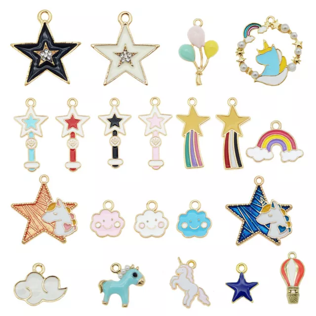 20 Stück Emaille Gemischt Einhorn Star Ballon Charme Anhänger Schmuck Zubehör