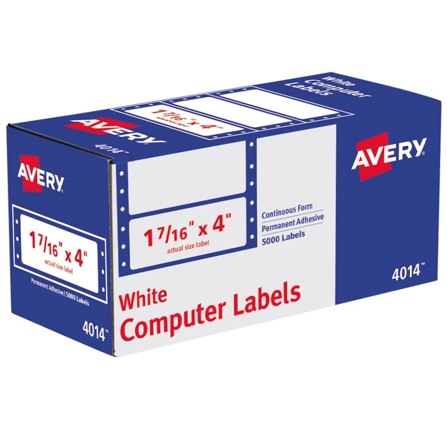 Pin Fed Labels, 1 Across, 1-7/16"X4", 5000/BX, White