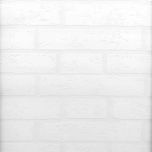 Raised Brick White Textured Paintable Prepasted Wallpaper 497-99423