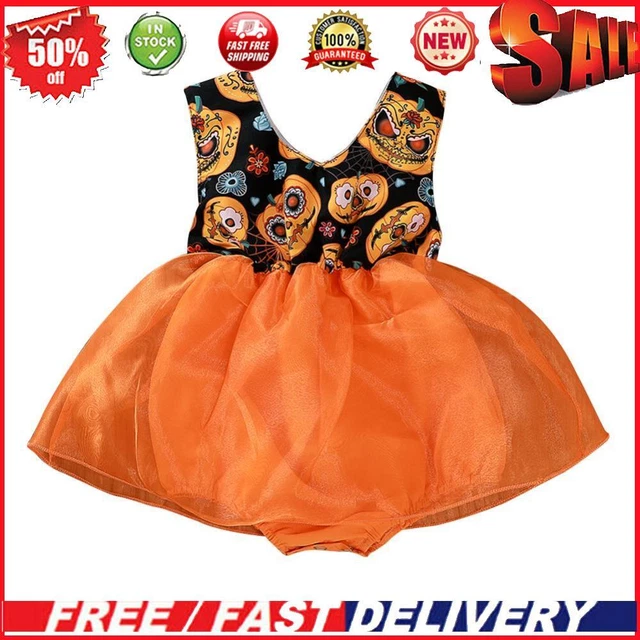 Tuta senza maniche senza maniche con stampa zucca bambina europea Halloween filato collo a V