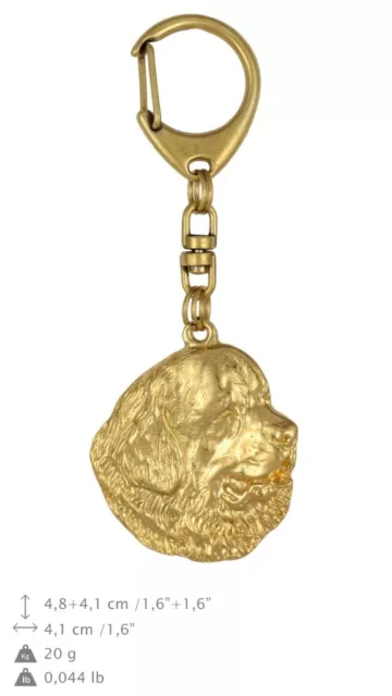 Newfoundland - Gold Plated Key Chain with A Dog Art Dog