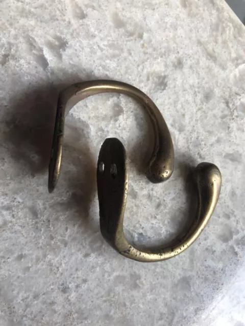 Lot 2 Vtg Small 2" Bath Kitchen Towel Hook Hats Coat dog leash Robe Solid Brass