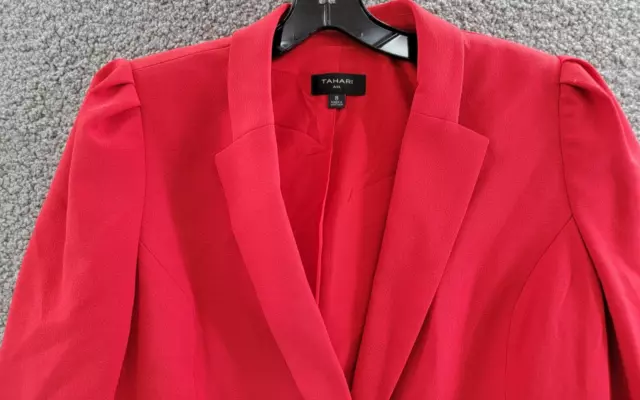 TAHARI ASL Peplum One Button Suit Jacket Women's 8 Red Solid Puff Long Sleeve 2