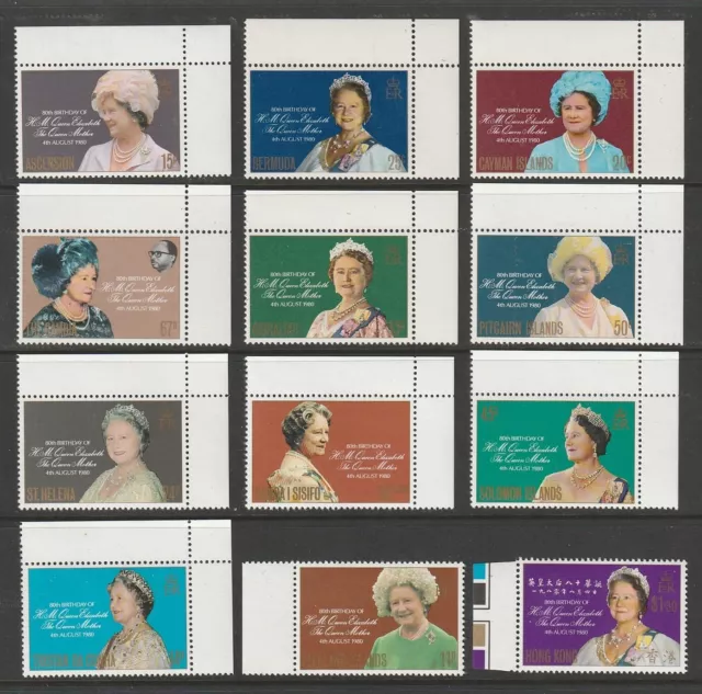 1980 Queen Mother 80Th Birthday Seln.of 12 Margins Incl. Falklands,Hong Kong Mnh