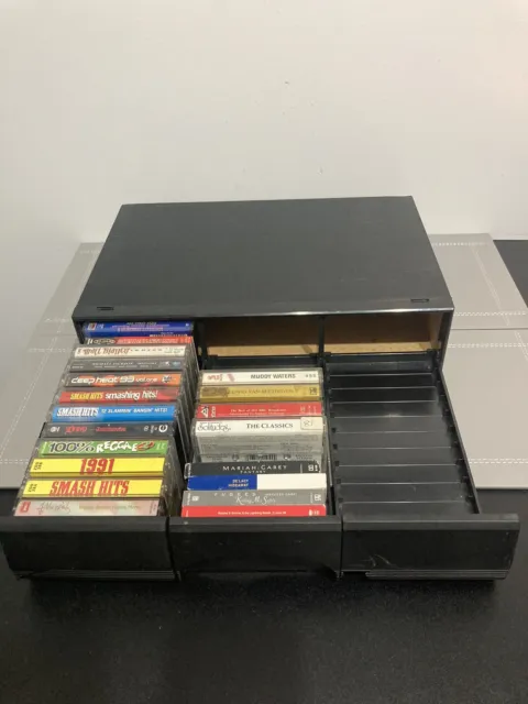 90’s Audio Cassettes Mixed Job Lot & Vintage Black Ash Cassette Storage Unit