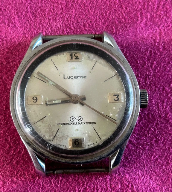 VINTAGE LUCERNE SWISS made watch, untested, unbreakable mainspring - Technical View