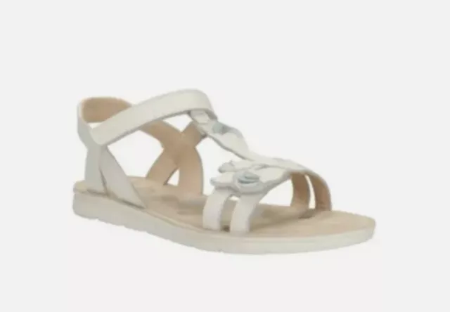 BNIB CLARKS Mimogracie Older Girls Rip-Tape White Leather Sandals UK13 /EU32F