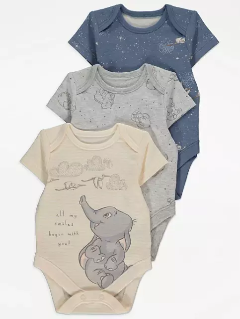 Disney Dumbo Bodysuit Vests 3 Pack Baby Boys 0-6 Months BNWT