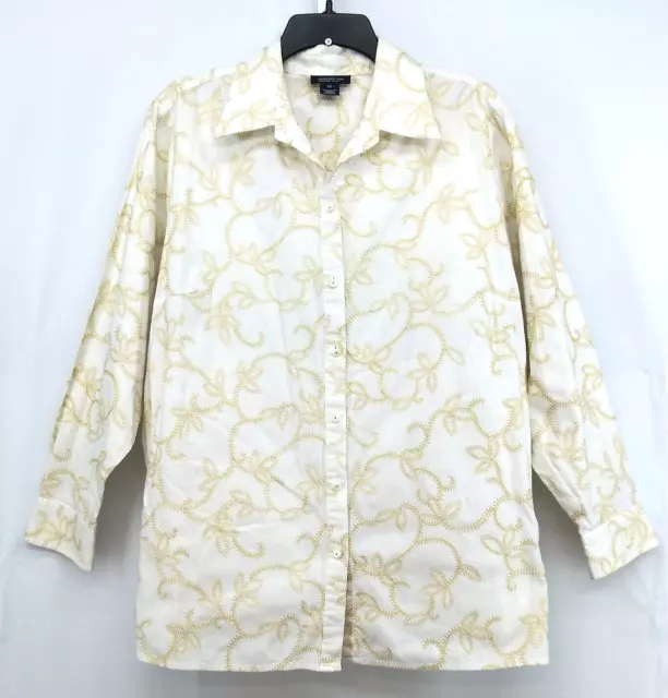 Jones New York Shirt Womens 2X Ivory Embroidery Stitching Long Sleeve Button Up