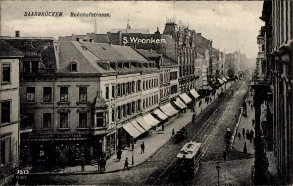 Ak Saarbrücken im Saarland, Bahnhofstraße, Straßenbahn, Schienen,... - 4197364