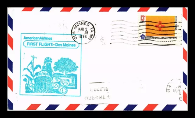 Dr Jim Stamps Us Cover American Airlines First Flight Des Moines Iowa Air Mail