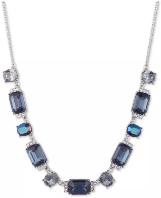 Givenchy Silver Tone Pave & Blue Multi Crystal Single Row Collarl Necklace $88