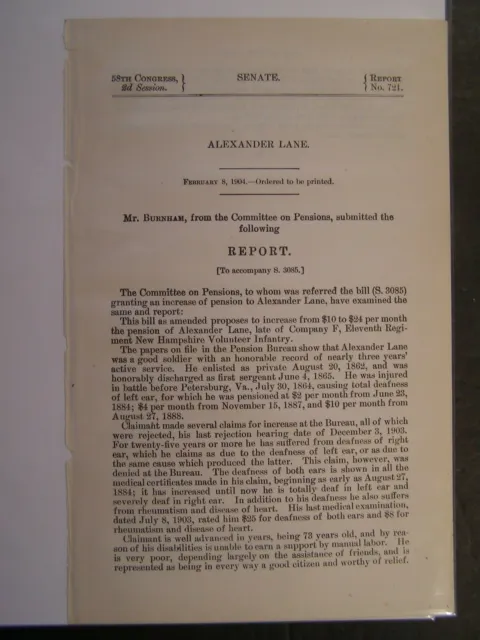Government Report 1904 Alexander Lane Soldier Discharged as Sergeant Civil War
