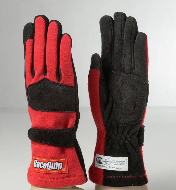 Racequip Driving Gloves 355 2-Layer Nomex/Leather Red/Black Men's Lg SFI 3.3/1
