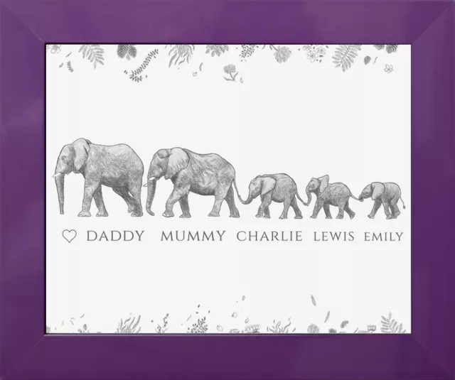 Personalised Elephant Family Framed Print Home Mothers Day Birthday Gift