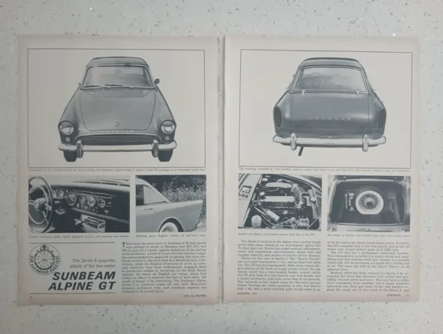 1963 Sunbeam Two Page Vintage Car Ad Alpine Gt Series 3 Rolls Royce Print Cdo63